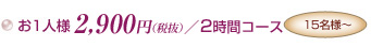 お1人様 2,900円(税抜) / 2時間コース(15名様〜)